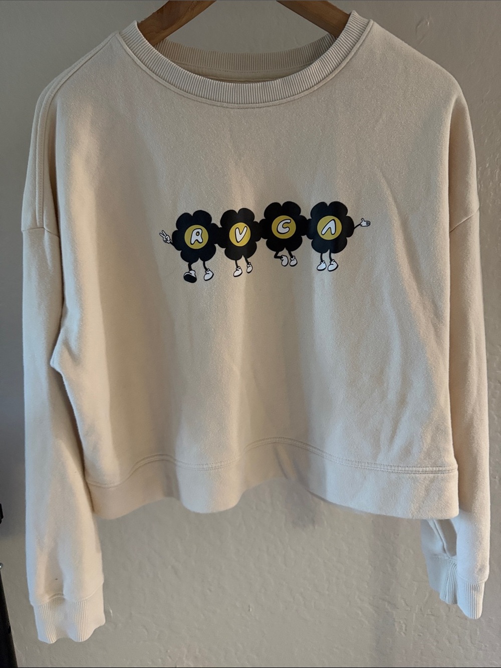 RVCA March Cropped Graphic Sweatshirt Streetwear Casual Flower Cartoon Size M